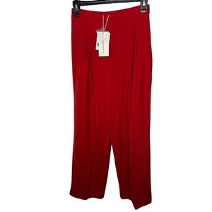 Commense Red High Waist Wide Leg Trousers Pants XS Extra Small‎ New